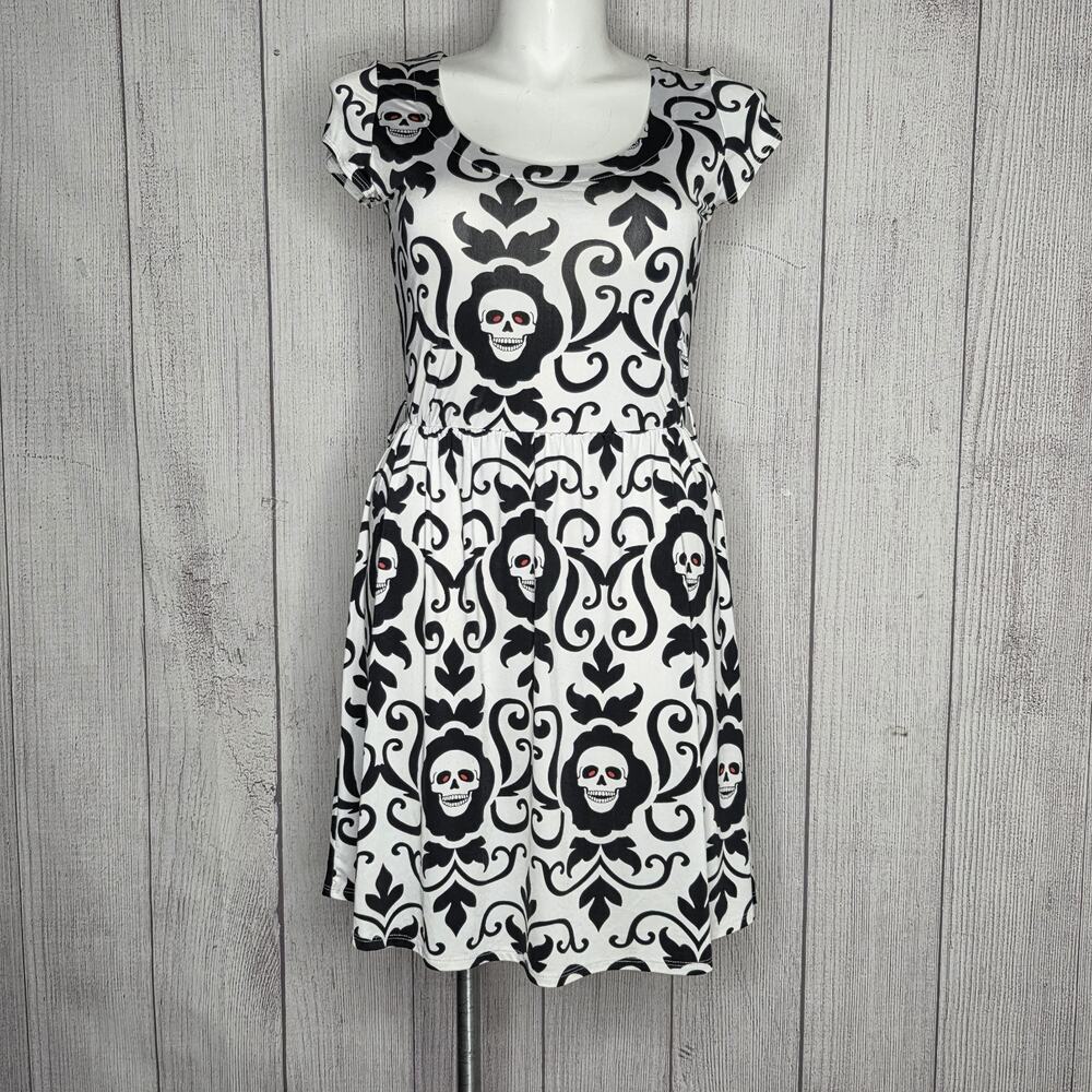 Folter Skull Gothic Dark Academia Fit & Flare Dress Open Back, sz XL